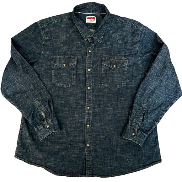 Wrangler Blue Denim Shirt Size 3XL Pearl Snap - Picture 1 of 7